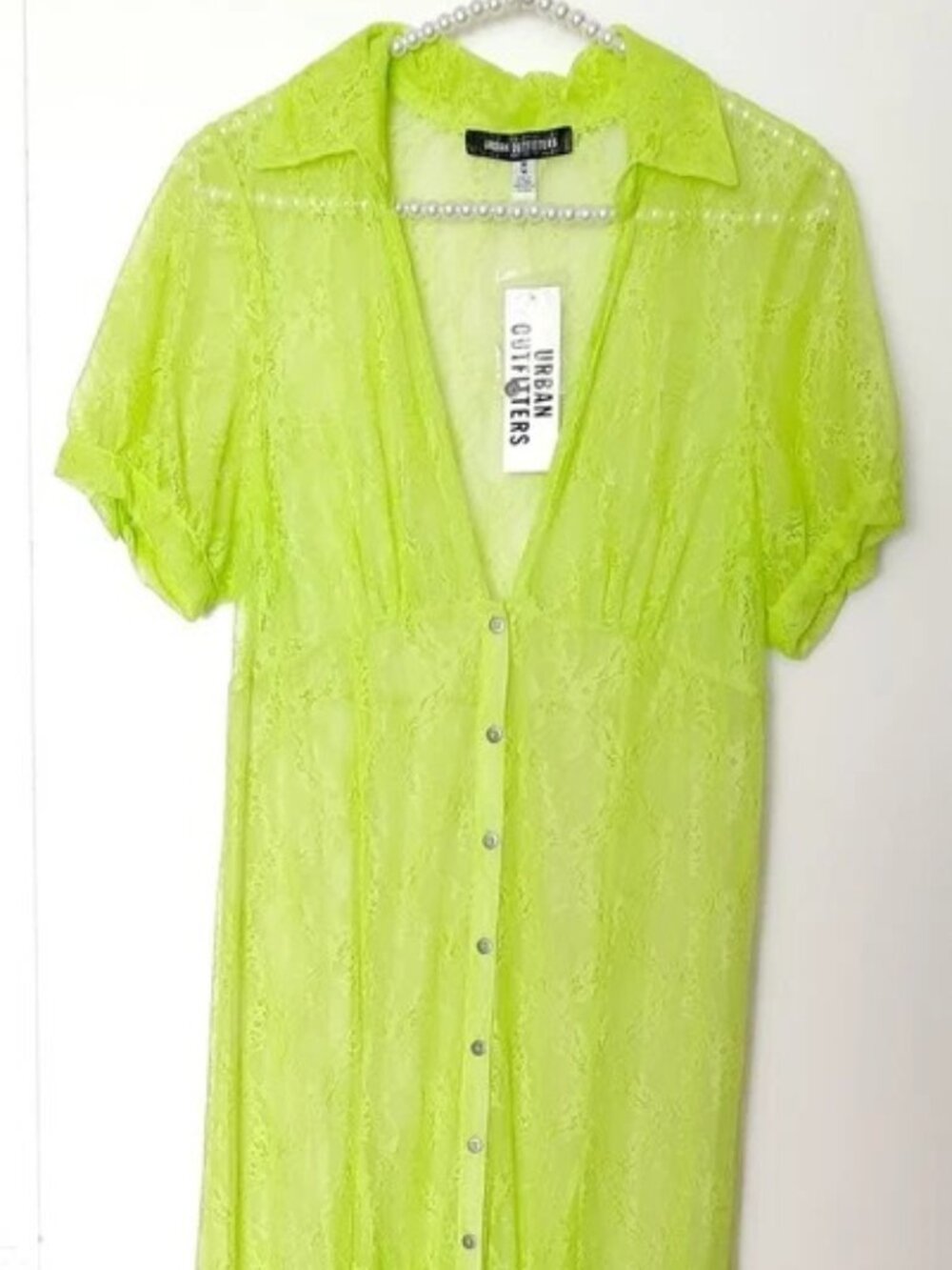 Urban Outfitters Connie Sheer Lace Maxi Dress Neon Green Size M NWT - Picture 6 of 10